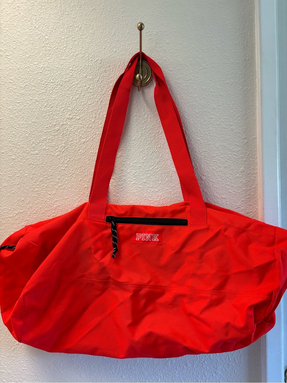 OG PINK Victoria's Secret Bright Red Canvas Tote with Front Zip Pocket